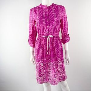 Meadow Rue Anthropologie Pink Bohemian Batik Button Down Shirt Dress Size 2